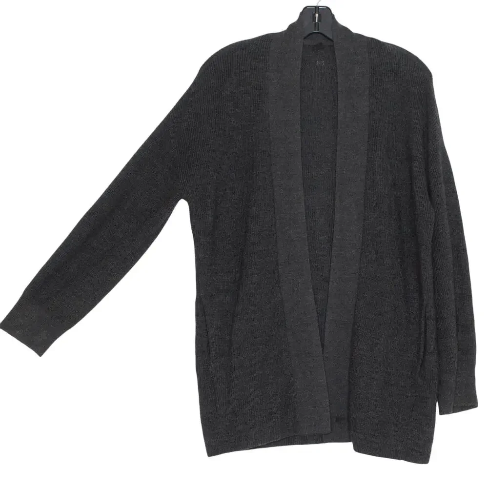 Lululemon Womens Cardigan Sweater Merino Wool Ribbed Long Wrap Gray Size 4 EZ